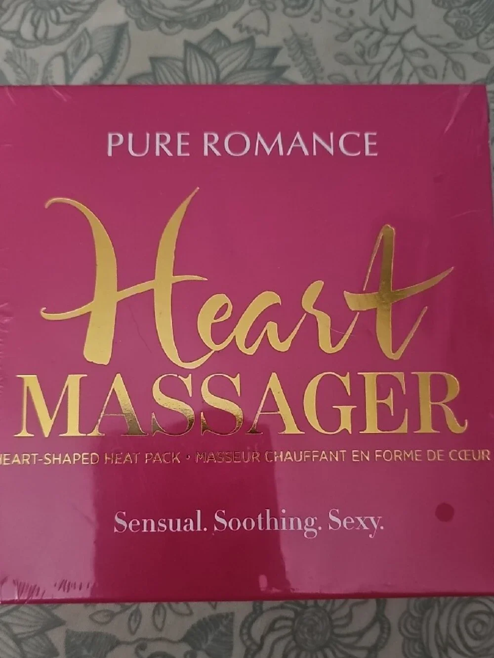 Pure Romance Heart Massager in Hot Pink with Gold Lettering